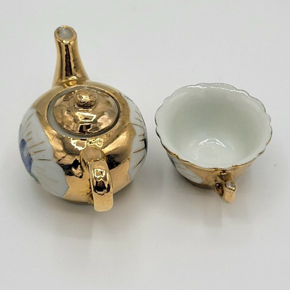 Miniature Teapot And Teacup Vintage Bible Print Religious Gold Plate Doll Teapot - Picture 12 of 12